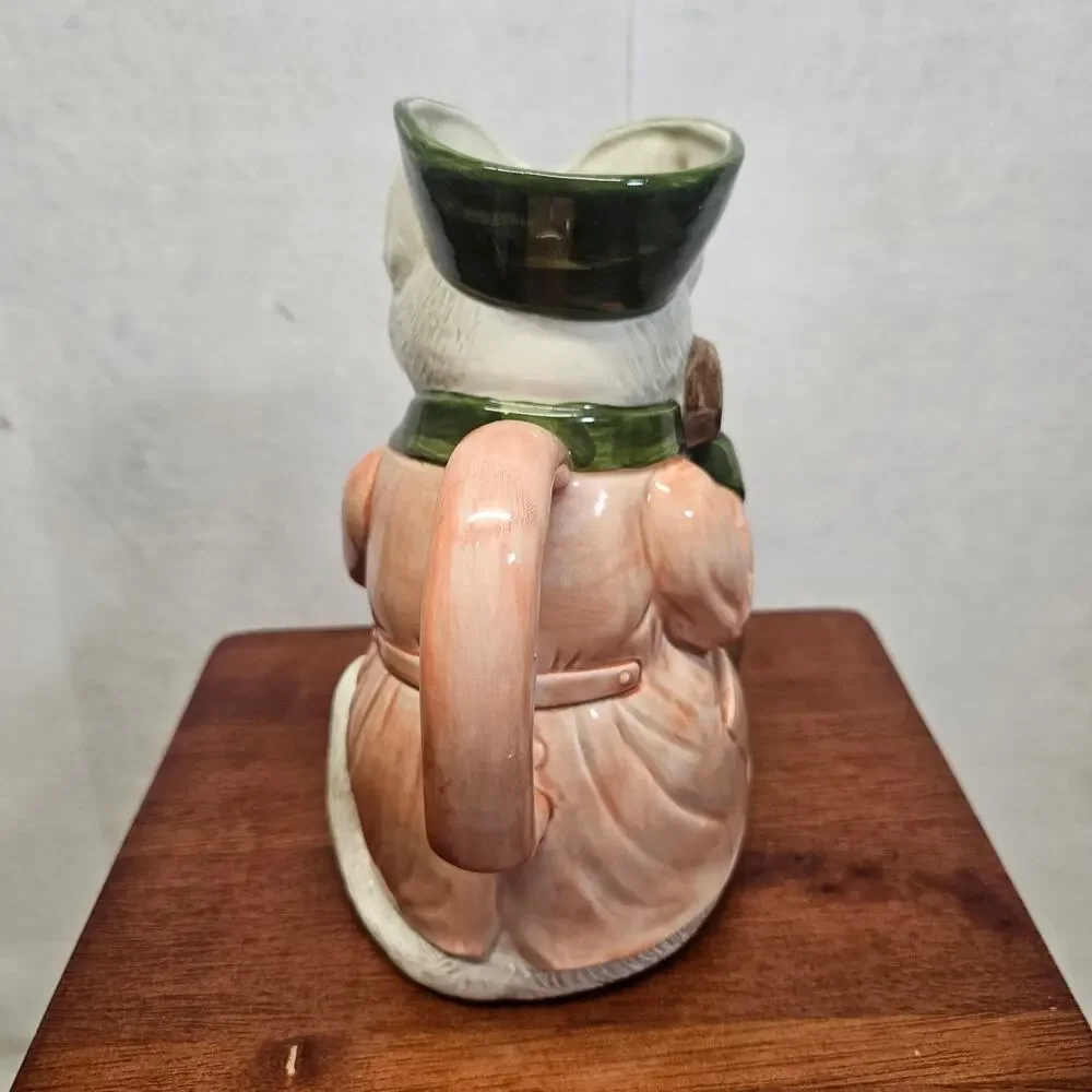 Vintage Fitz & Floyd Ceramic Pitcher Hand Painted Cat Playing Cello 1986